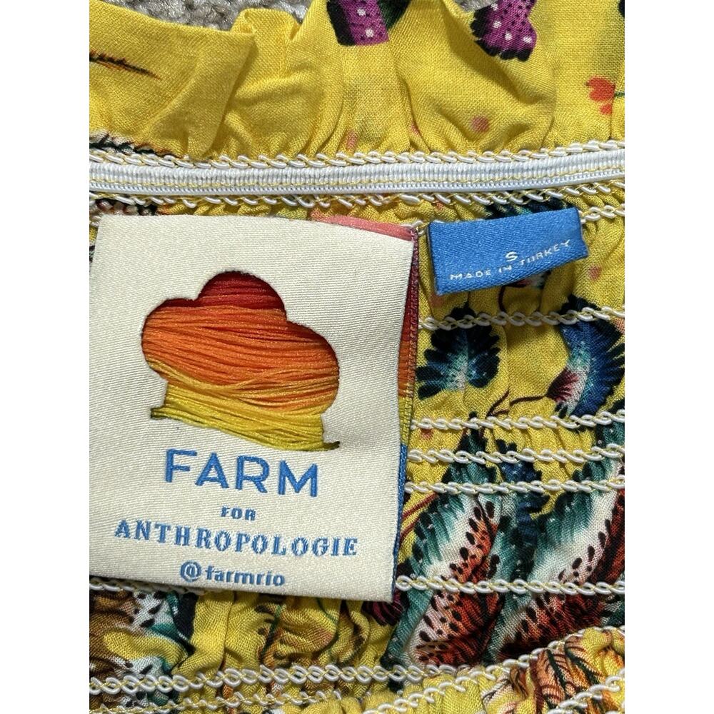 Anthropologie Farm Rio Bria Smocked Mini Dress Yellow Tropical Print Size S - Picture 6 of 7